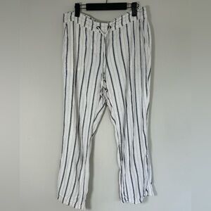 Per Se Linen Blend Stripe Pants Size Large black cream tan